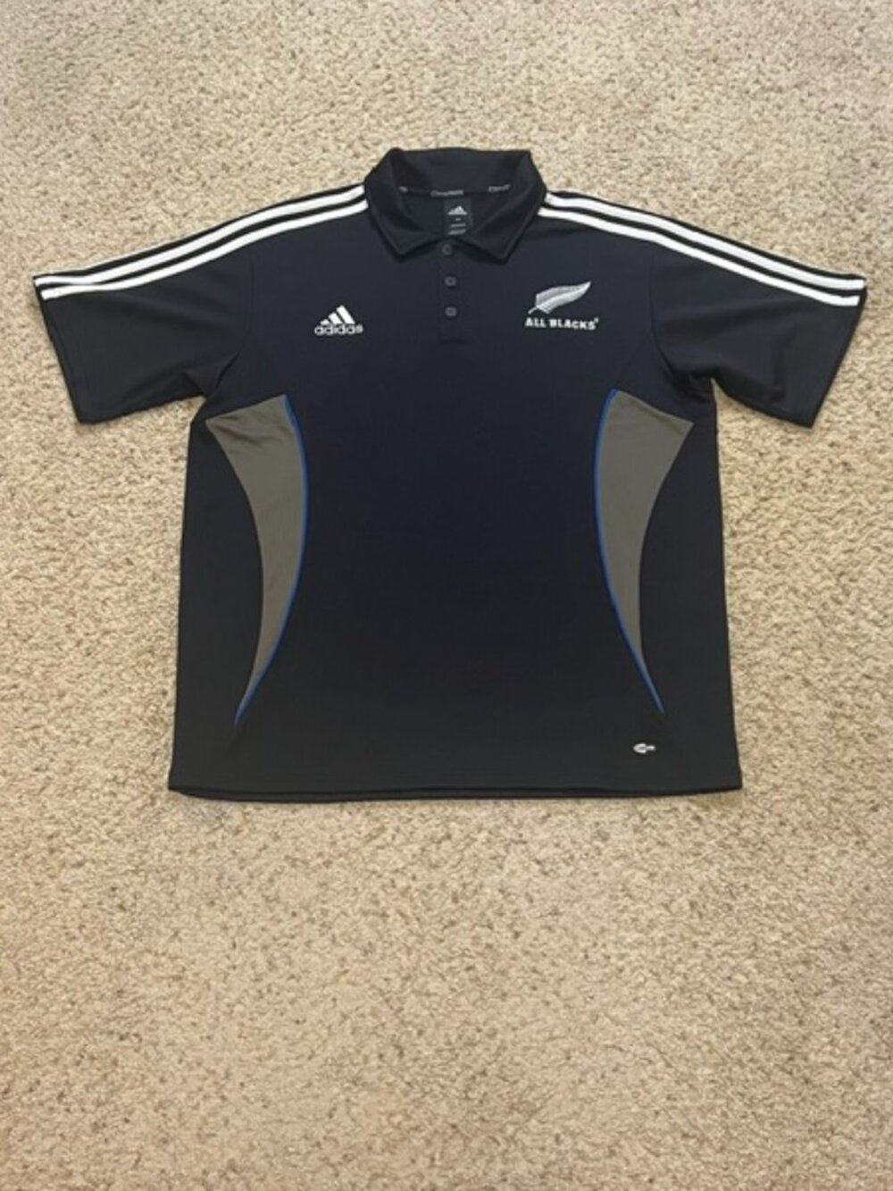 New Zealand All Blacks Adidas Clima365 Black Polo Shirt Size XXL 2XL Rugby Union